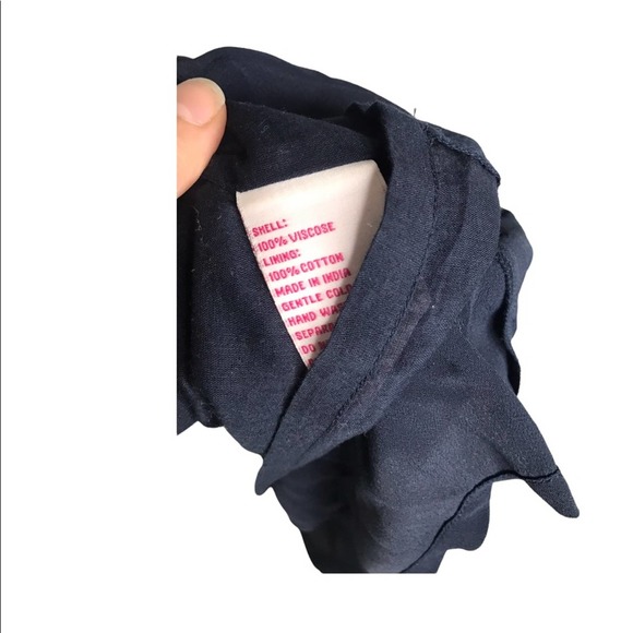 Maple | Navy Blue Shift Dress Cold Shoulder w/ Button Detail Short Sleeves - Picture 7 of 7